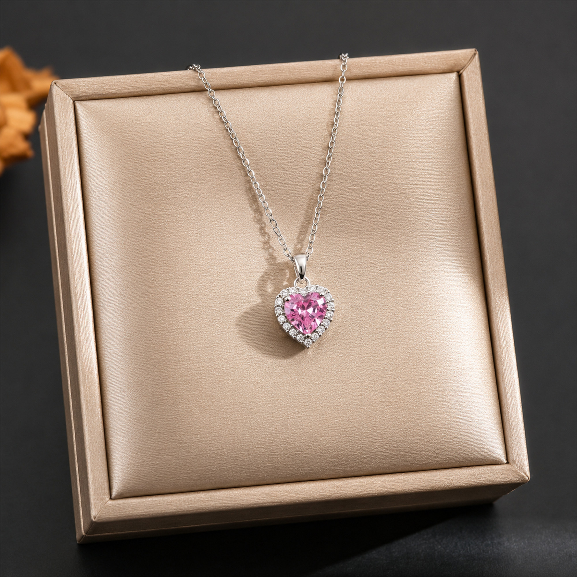 Pink Heart Halo Necklace