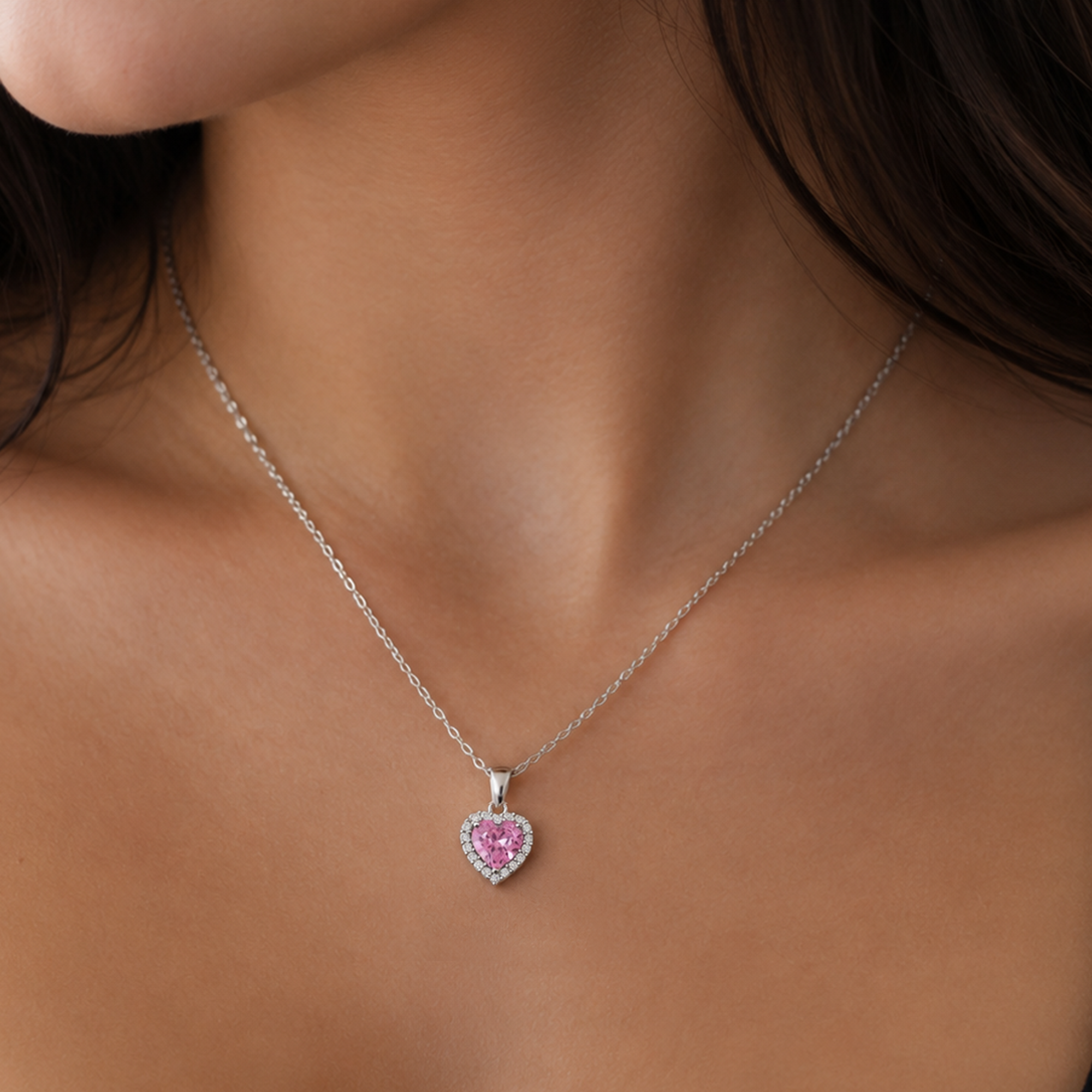 Pink Heart Halo Necklace