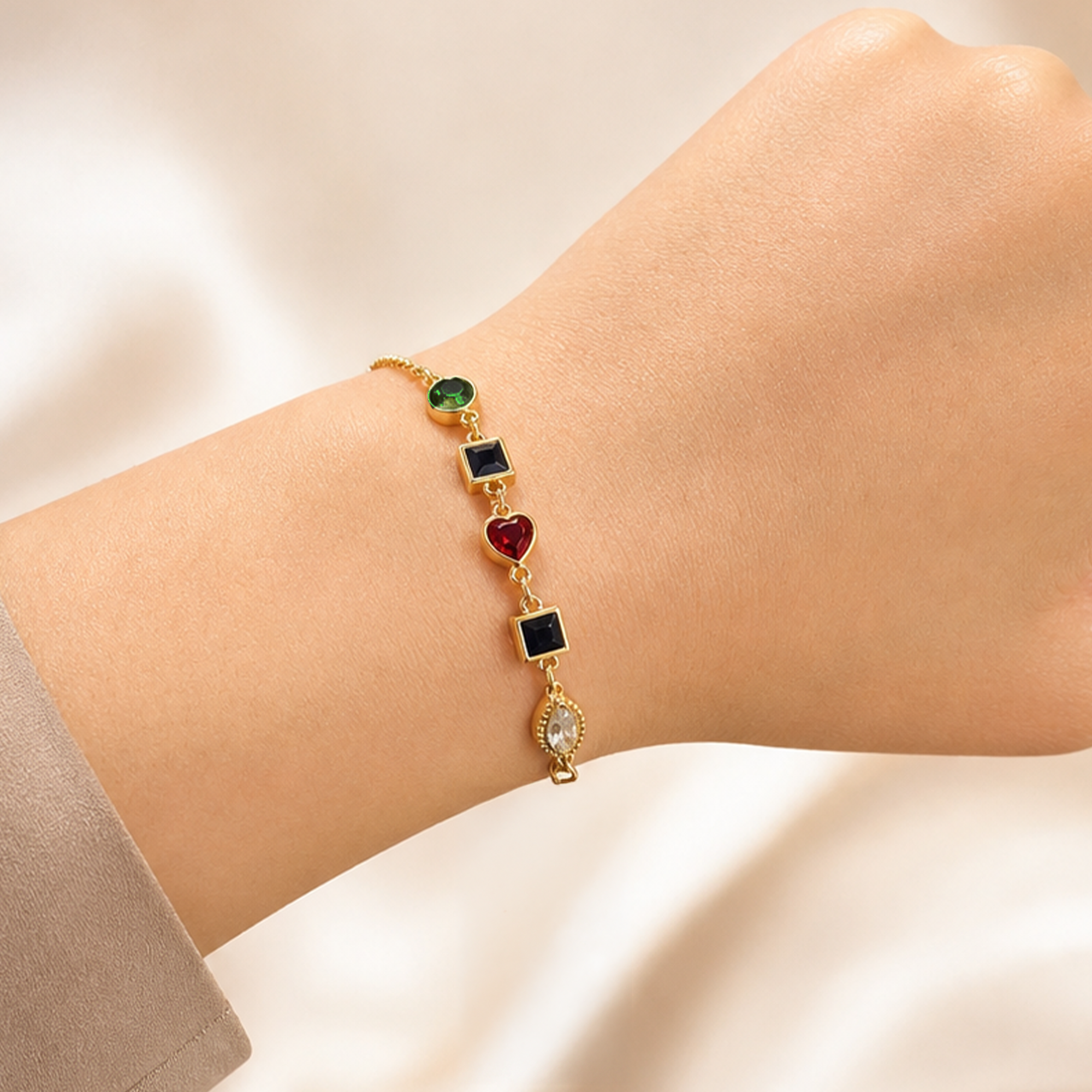 Multicolor Charm Crystal Bracelet - Gold