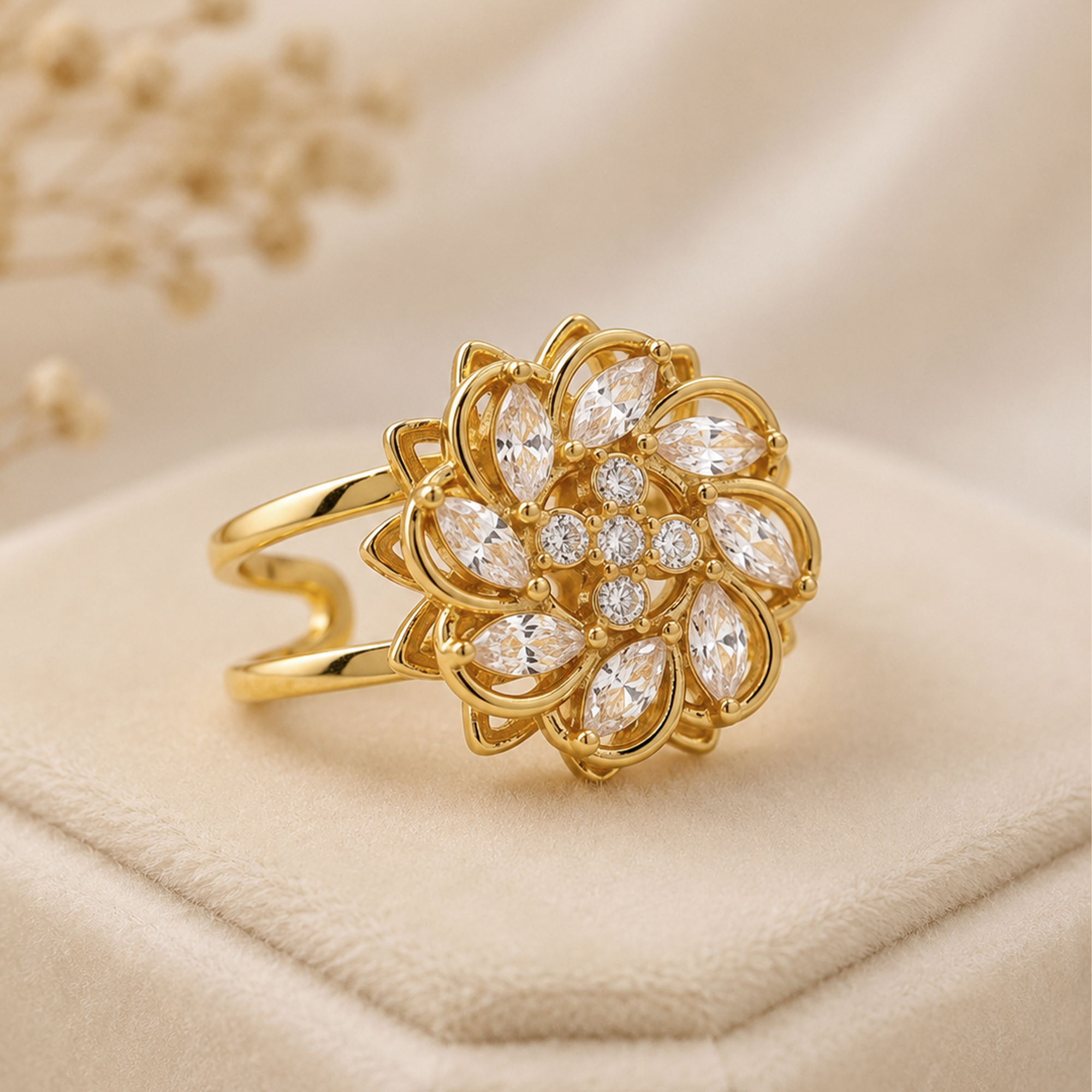 Nefert Golden Flower Ring