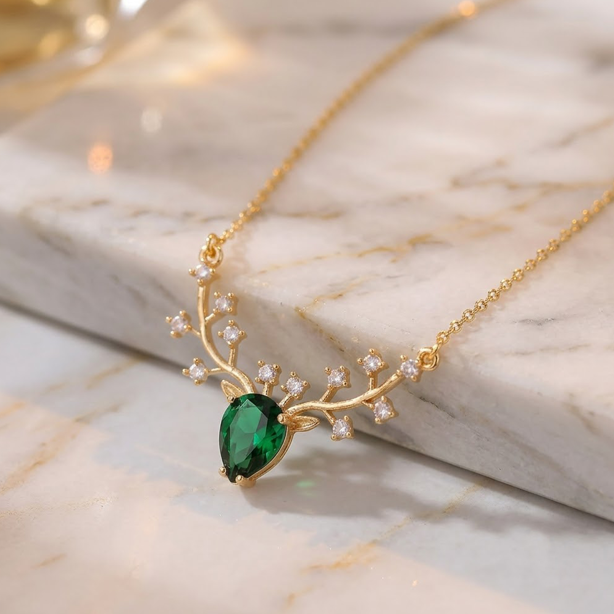 Golden Vine Emerald Crystal Necklace