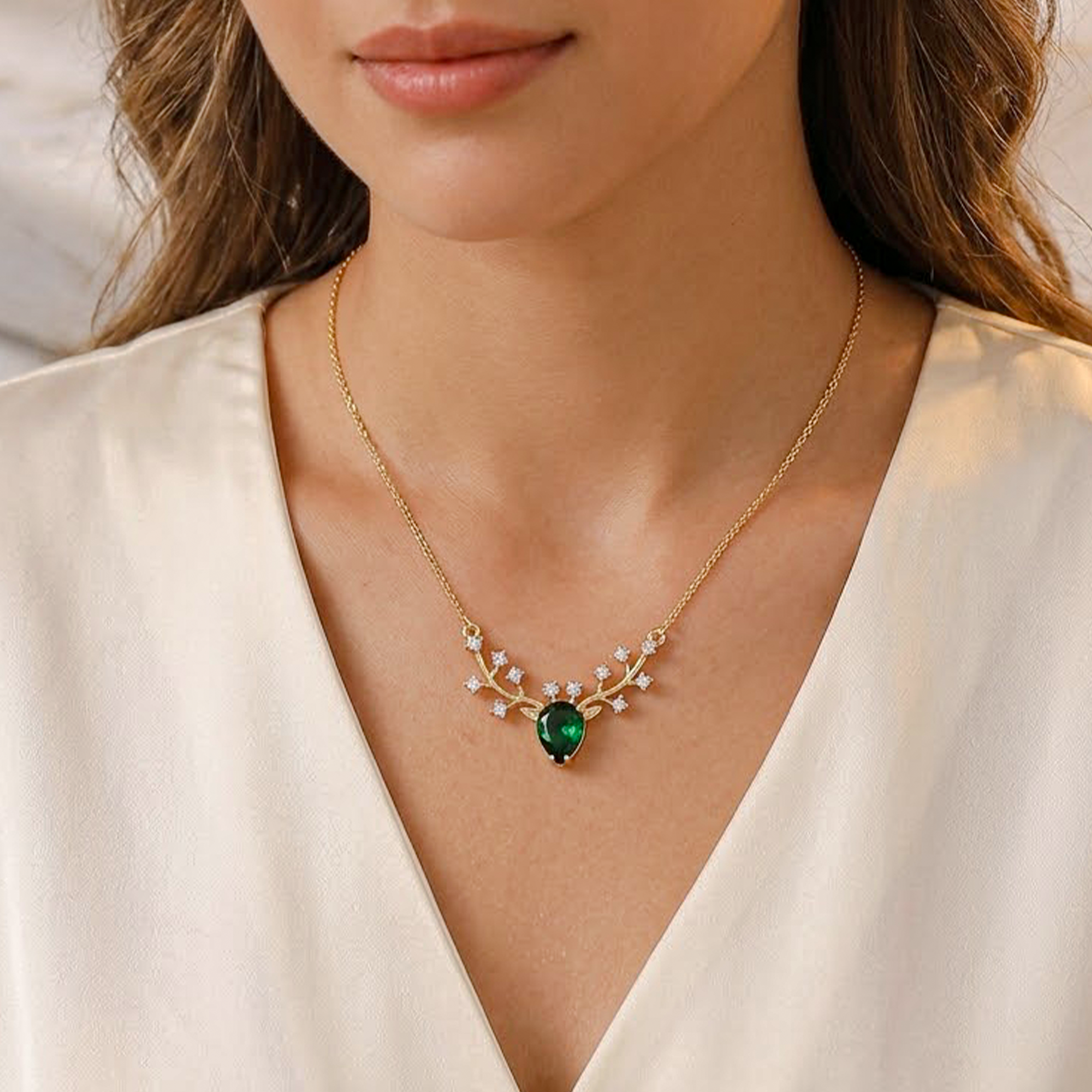 Golden Vine Emerald Crystal Necklace