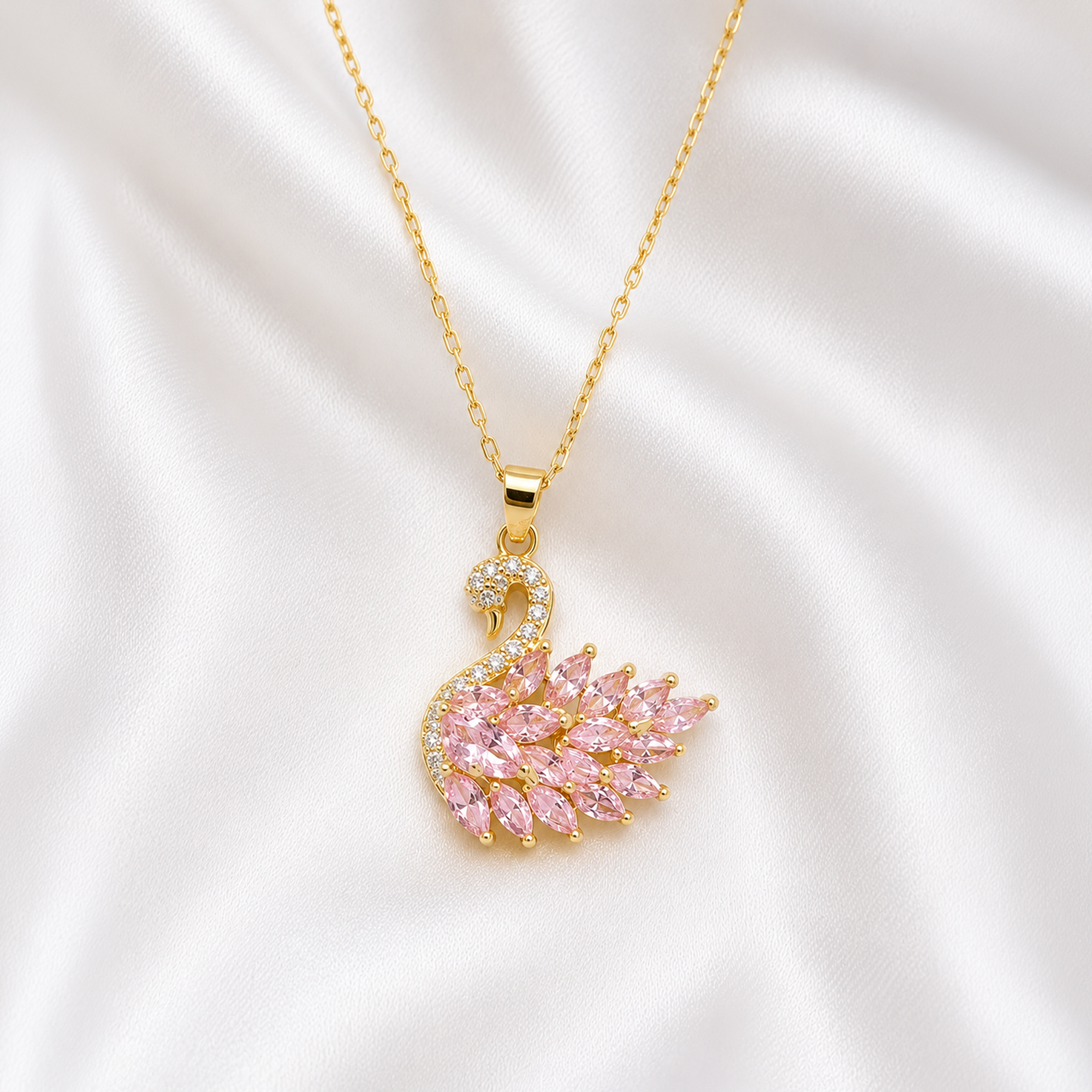 Swan Necklace - Pink Crystal