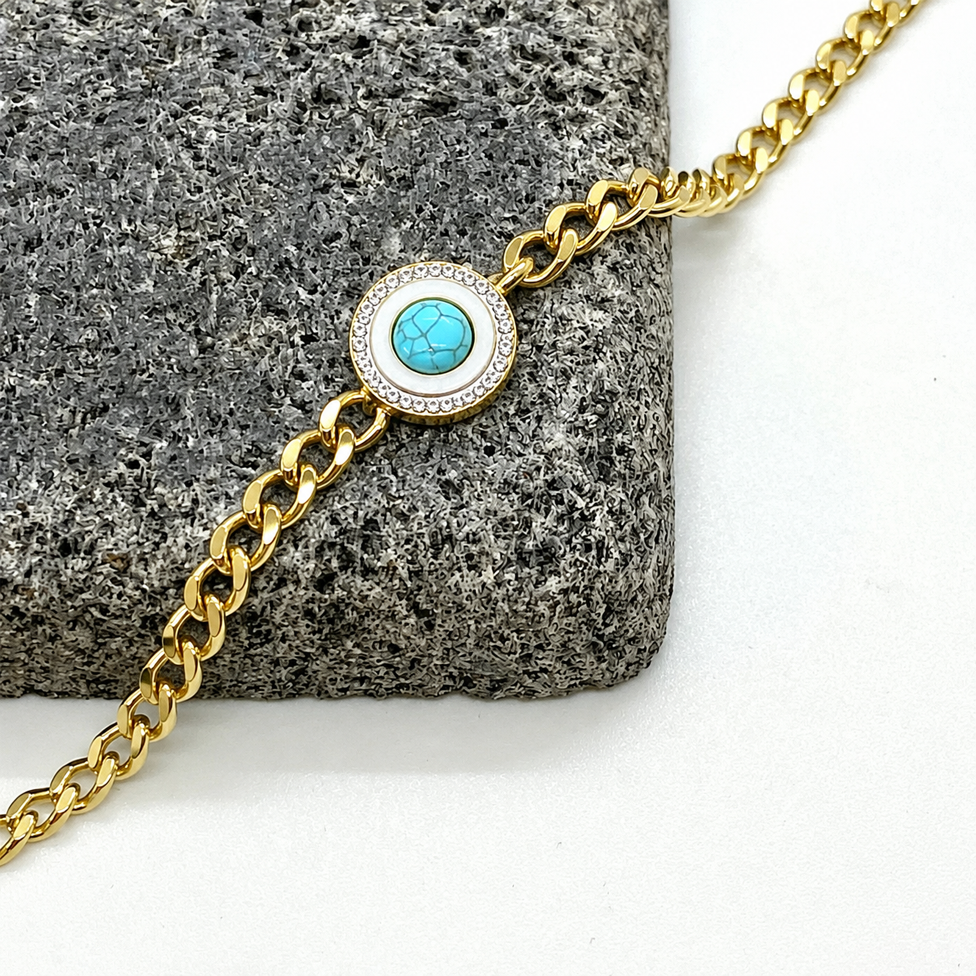 Turquoise Cuban Link Bracelet - Gold