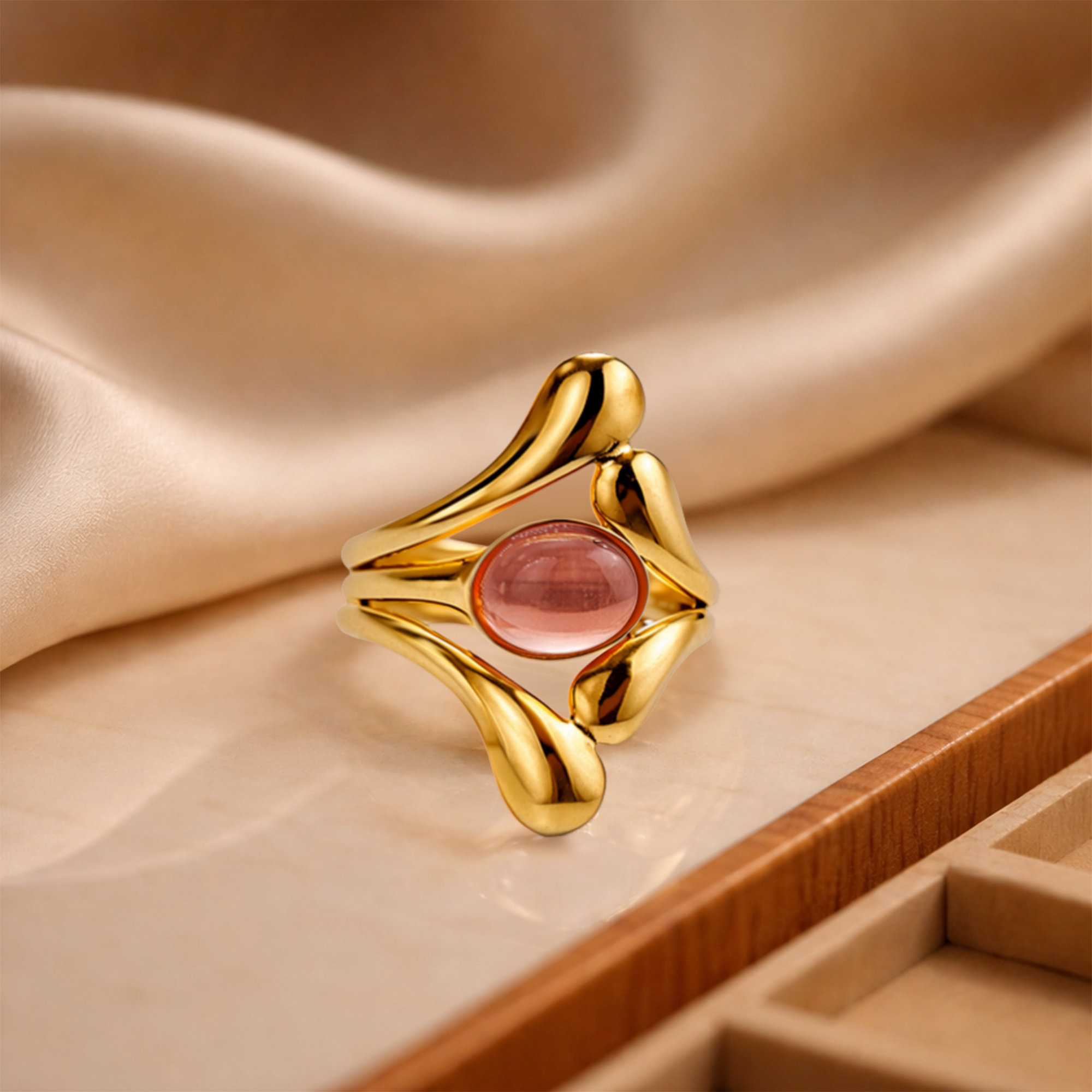 Rose Stone Halo Ring