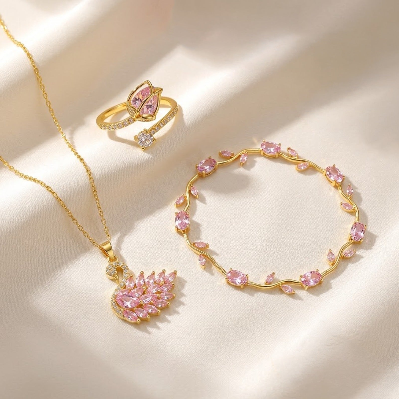 Nefert Pink Swan Crystal Jewelry Set