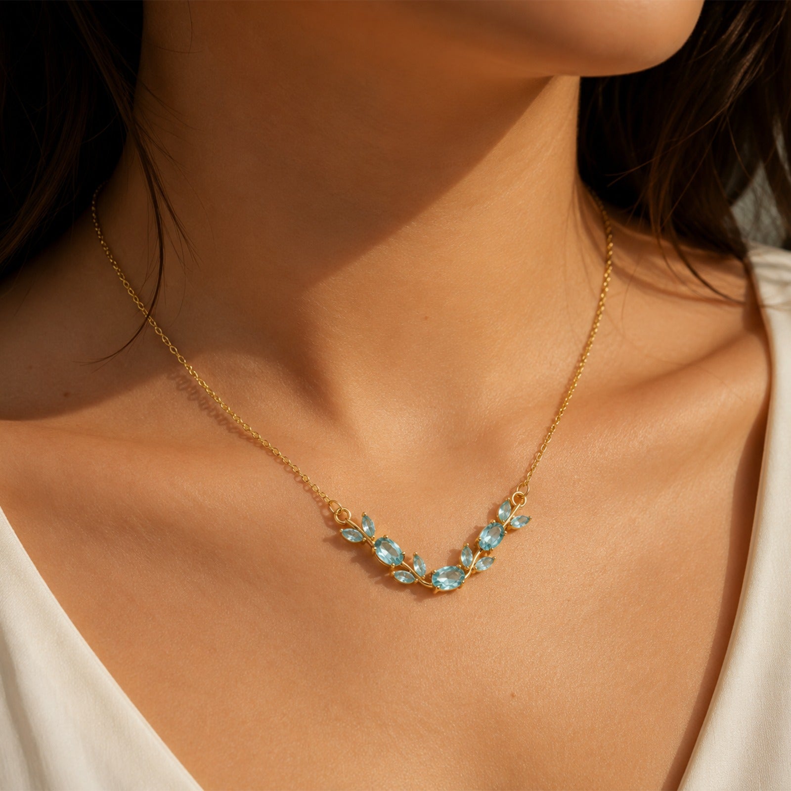 Turquoise Leaf Vine Necklace - Gold
