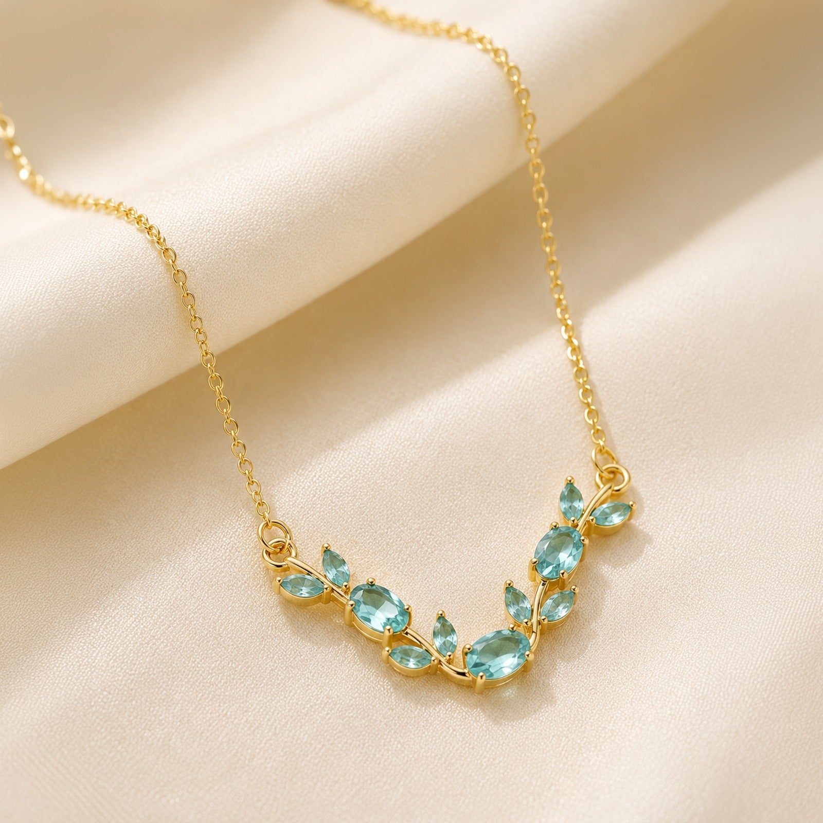 Turquoise Leaf Vine Necklace - Gold