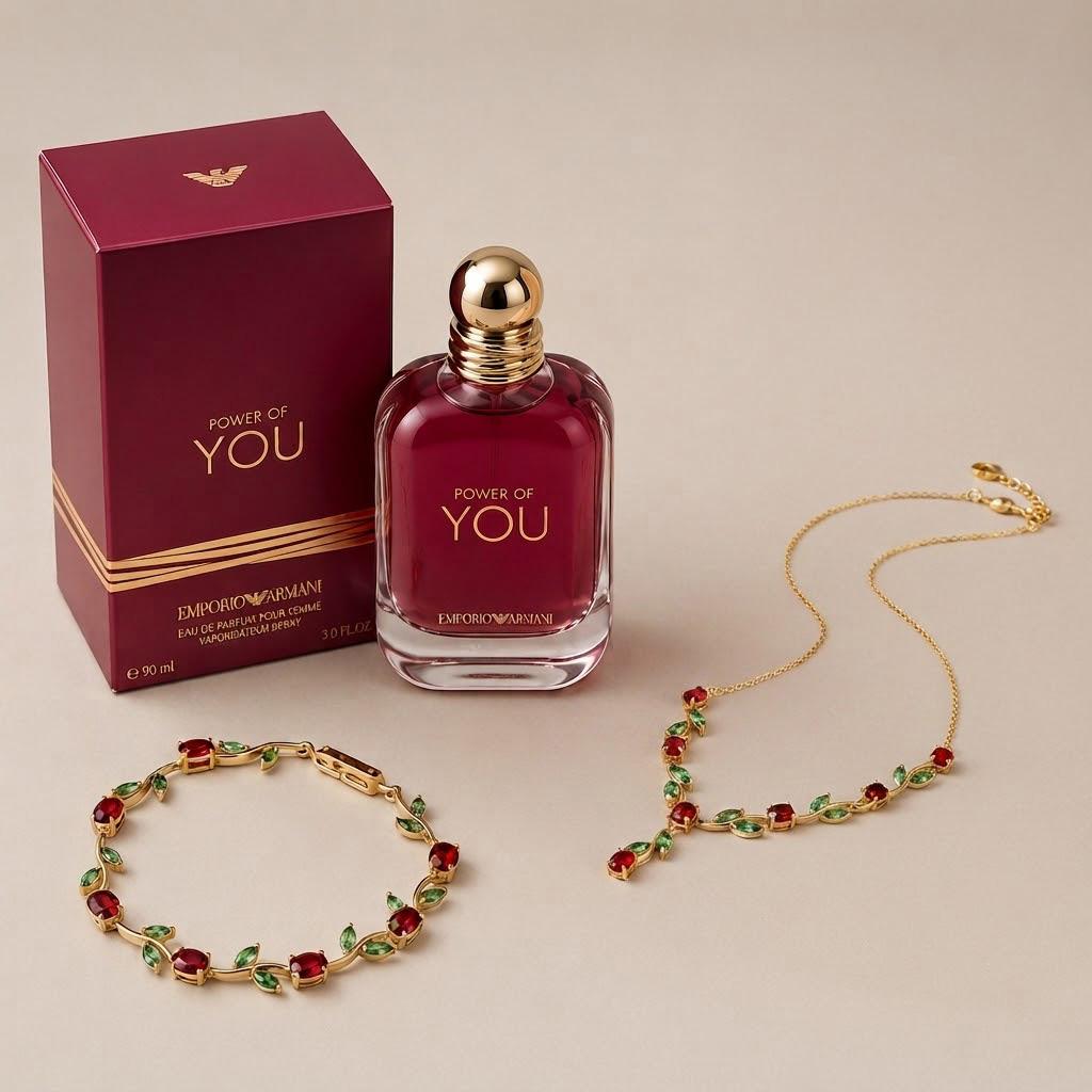 Luxury Gift Bundle | Power of You Perfume & Ruby Emerald Jewelry Set