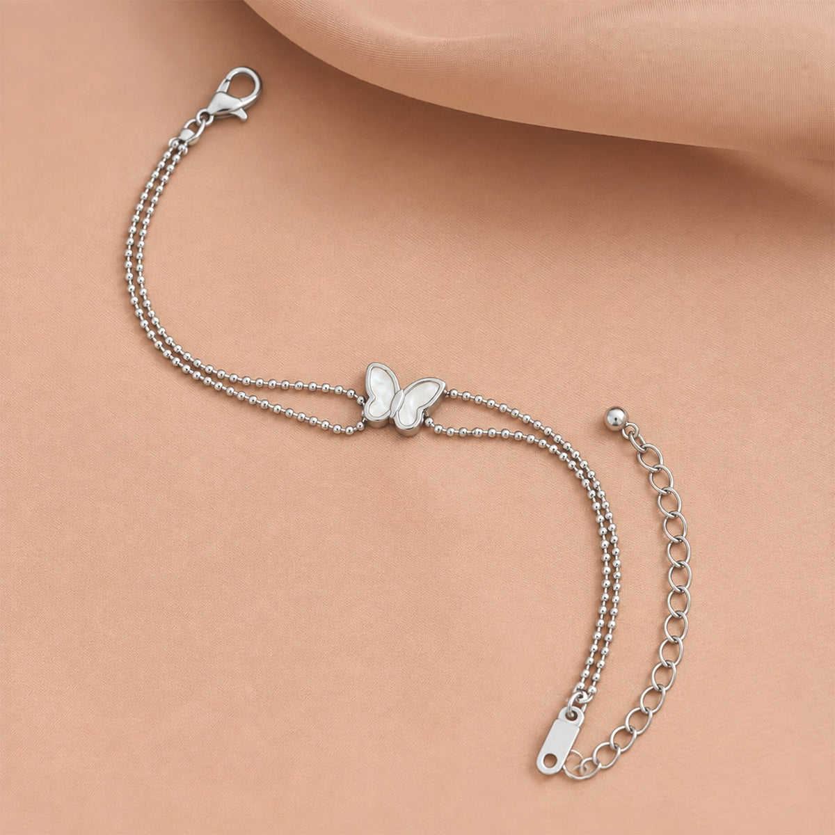 Silver Pearl Butterfly Bracelet