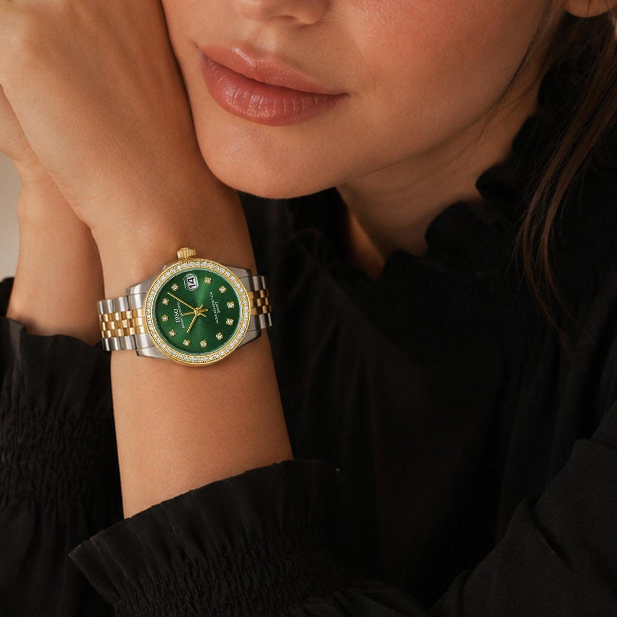 IBSO Green Crystal Two-Tone Watch