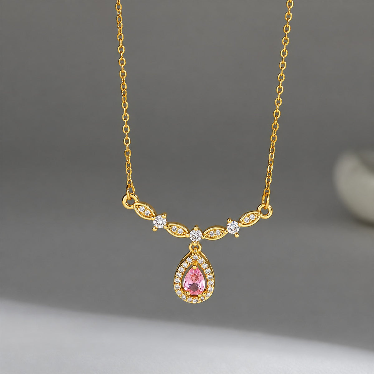 Golden Pink Teardrop Necklace