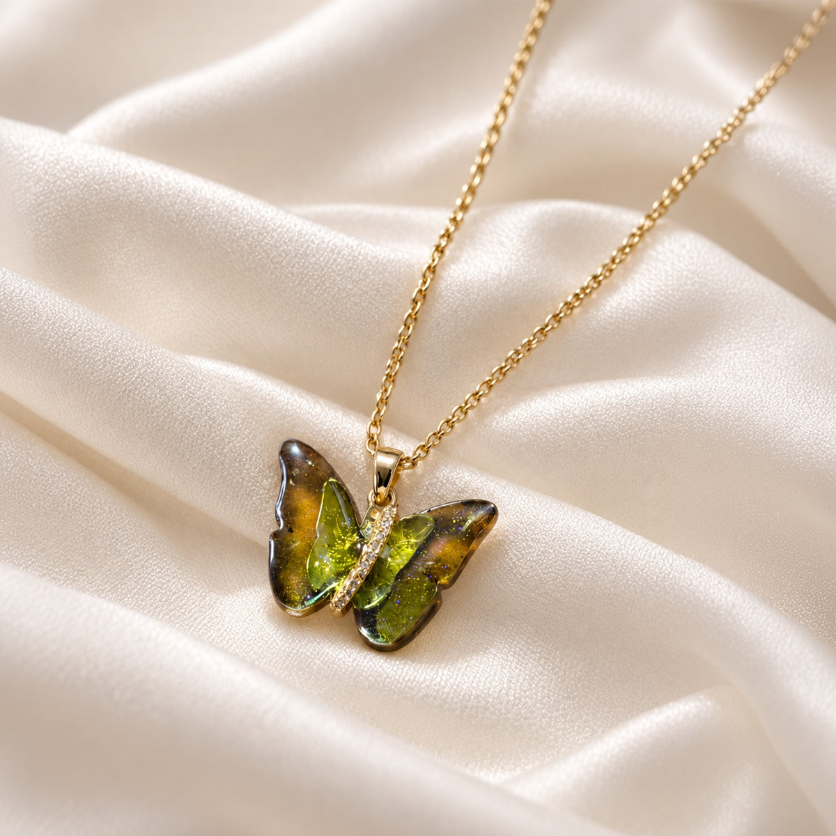 Olive Amber Butterfly Necklace