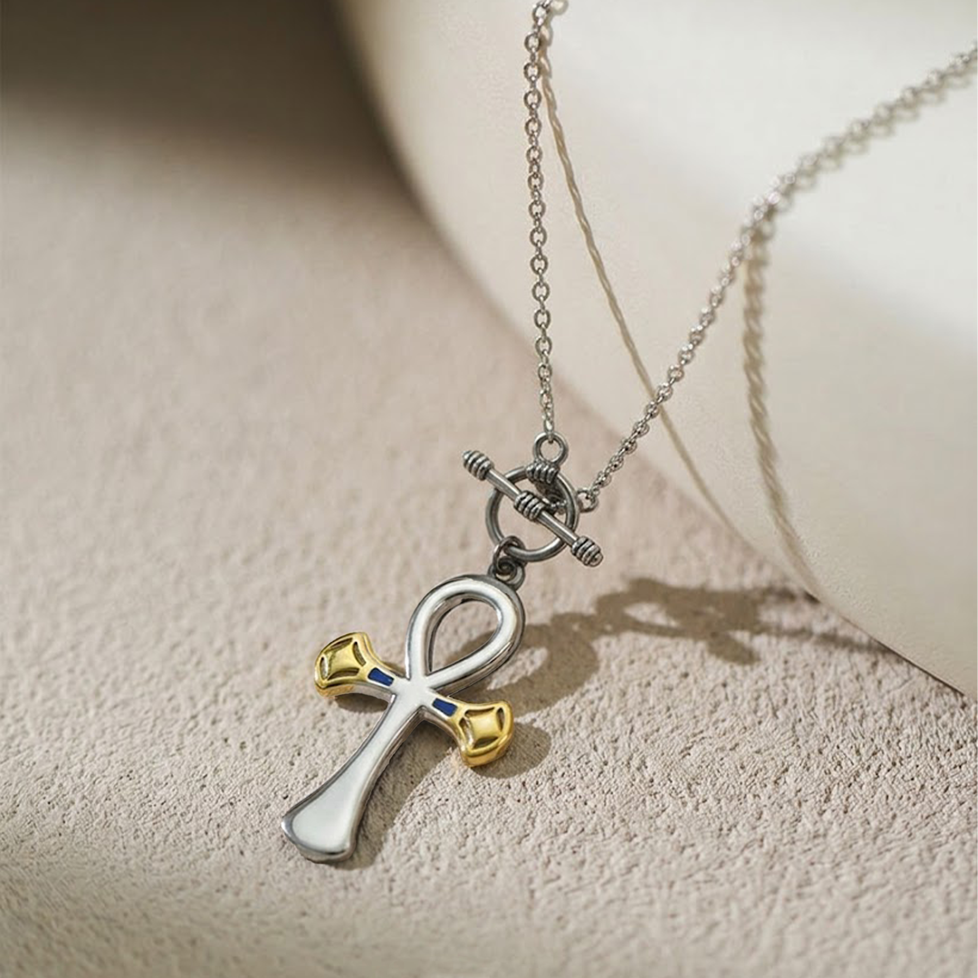 Ankh Cross Necklace - Silver & Gold